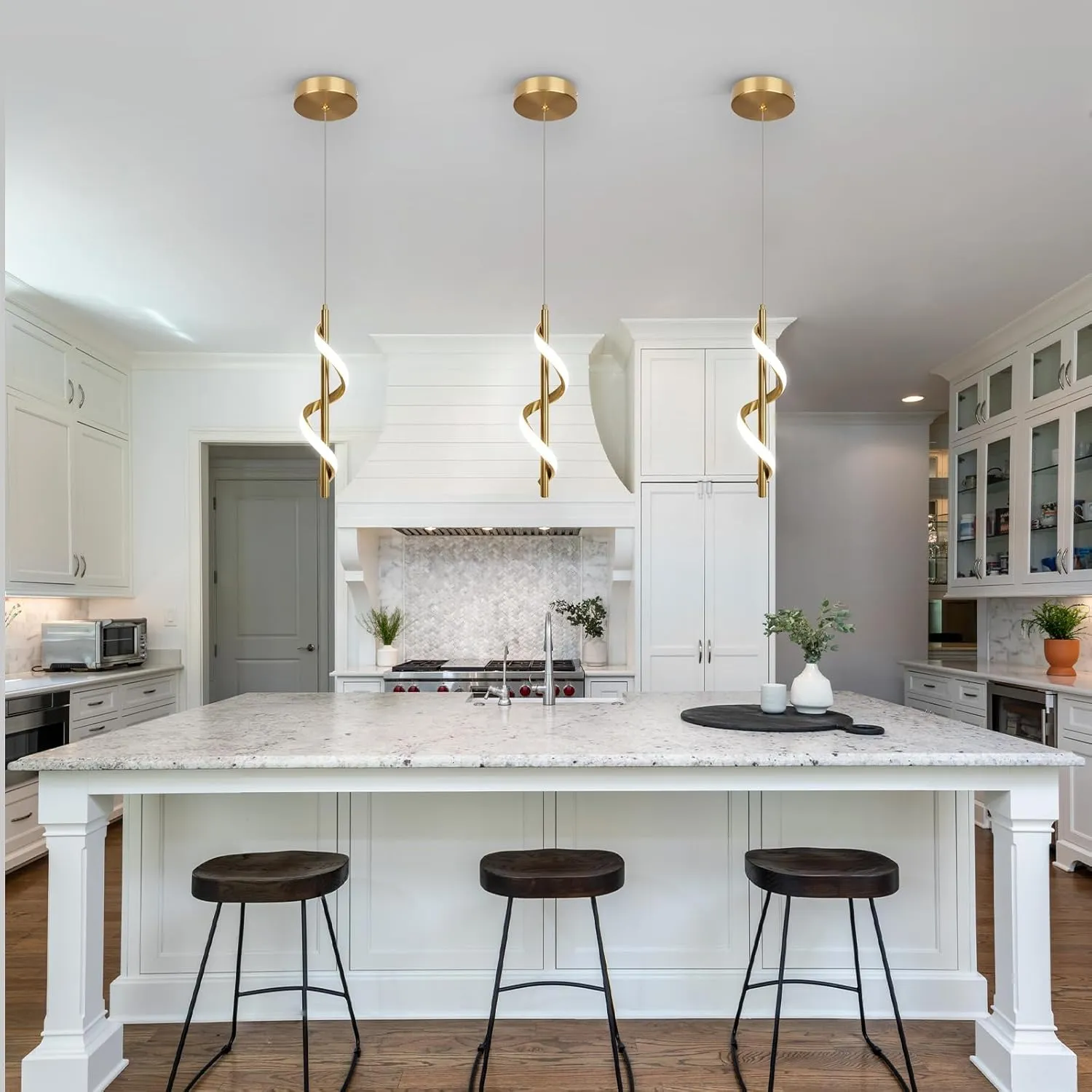 Modern Led Pendant Light Fixtures,6000K Cool White Gold Led Pendant Lighting for Kitchen Island,Adjustable Height Hanging Light Fixtures for Kitchen Dining Room Living Room,1 Pack