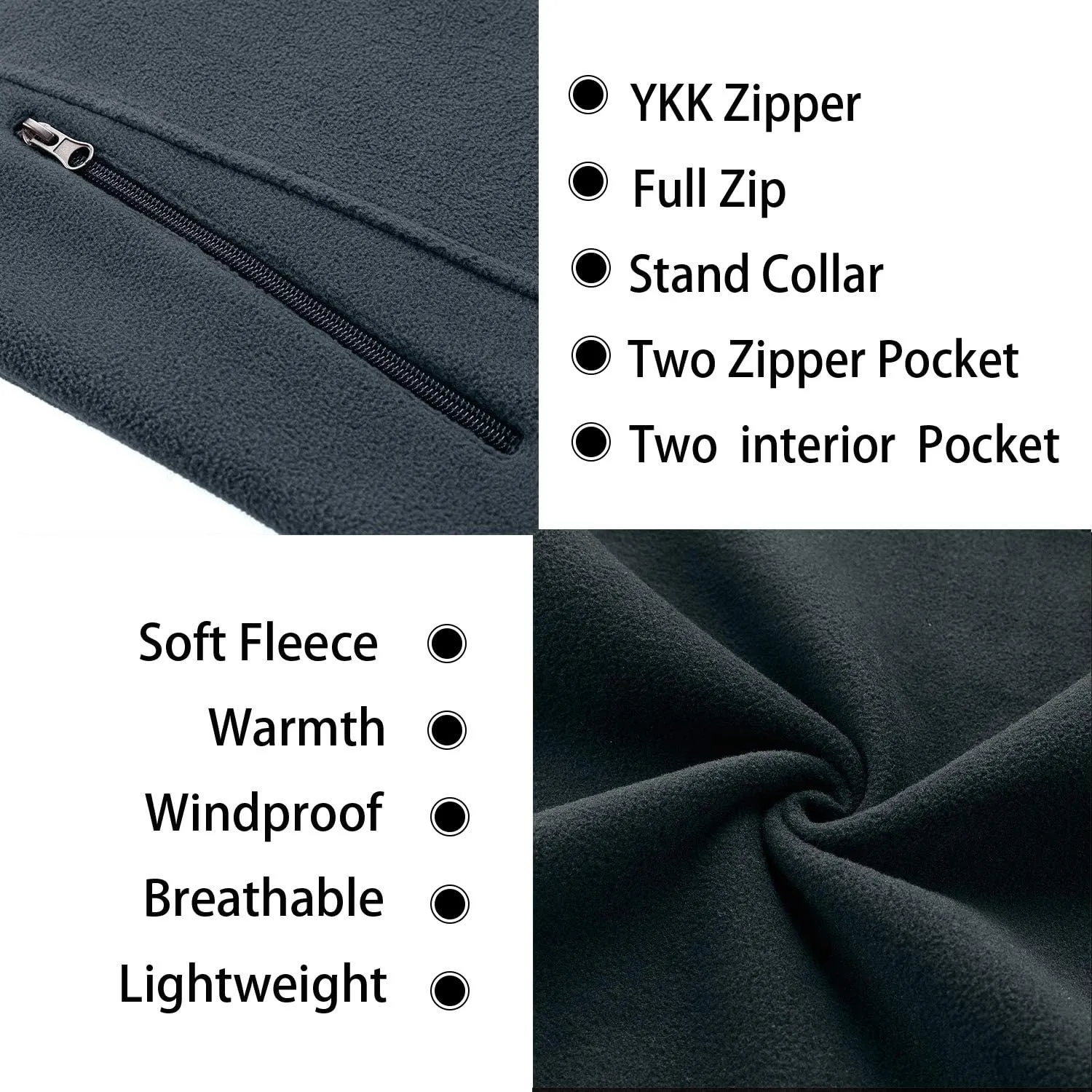 MOHEEN Men's Fleece Vest Outdoor Full Zip Softshell Sleeveless Jacket with Pockets