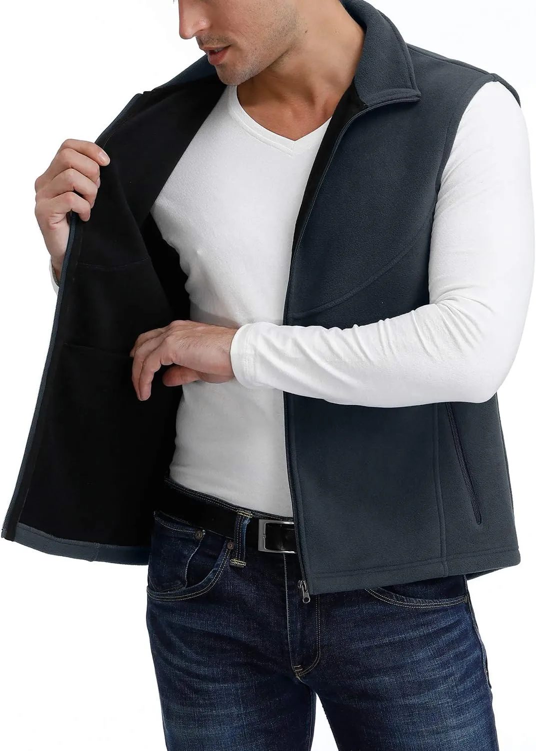 MOHEEN Men's Fleece Vest Outdoor Full Zip Softshell Sleeveless Jacket with Pockets