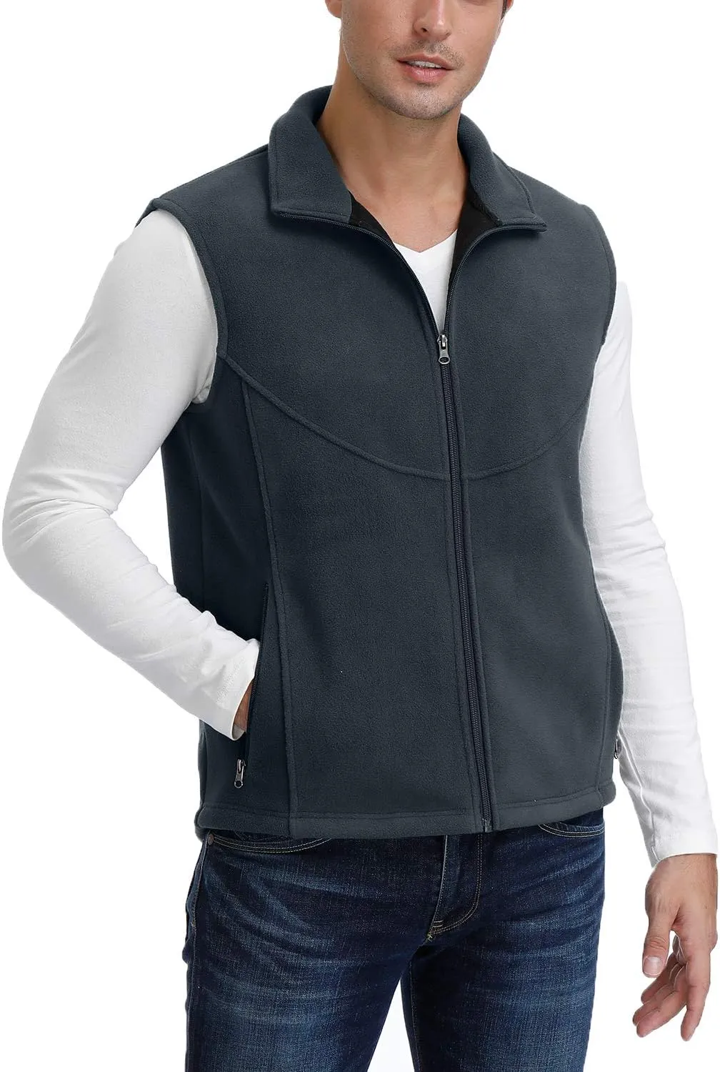 MOHEEN Men's Fleece Vest Outdoor Full Zip Softshell Sleeveless Jacket with Pockets