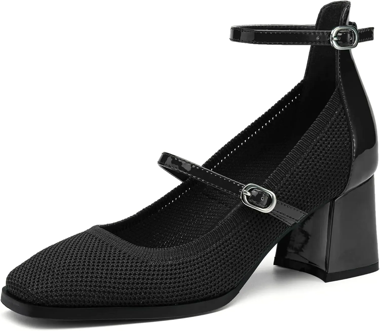 Mousse FIT Mary Janes Pumps for Women, Work Square Toe Dress Shoes with Block Heel Black 9