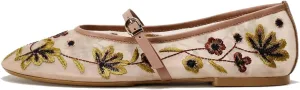 MRKEWUNEY Mesh Ballet Flats for Women Embroidered Floral Round Toe Mary Jane Flats