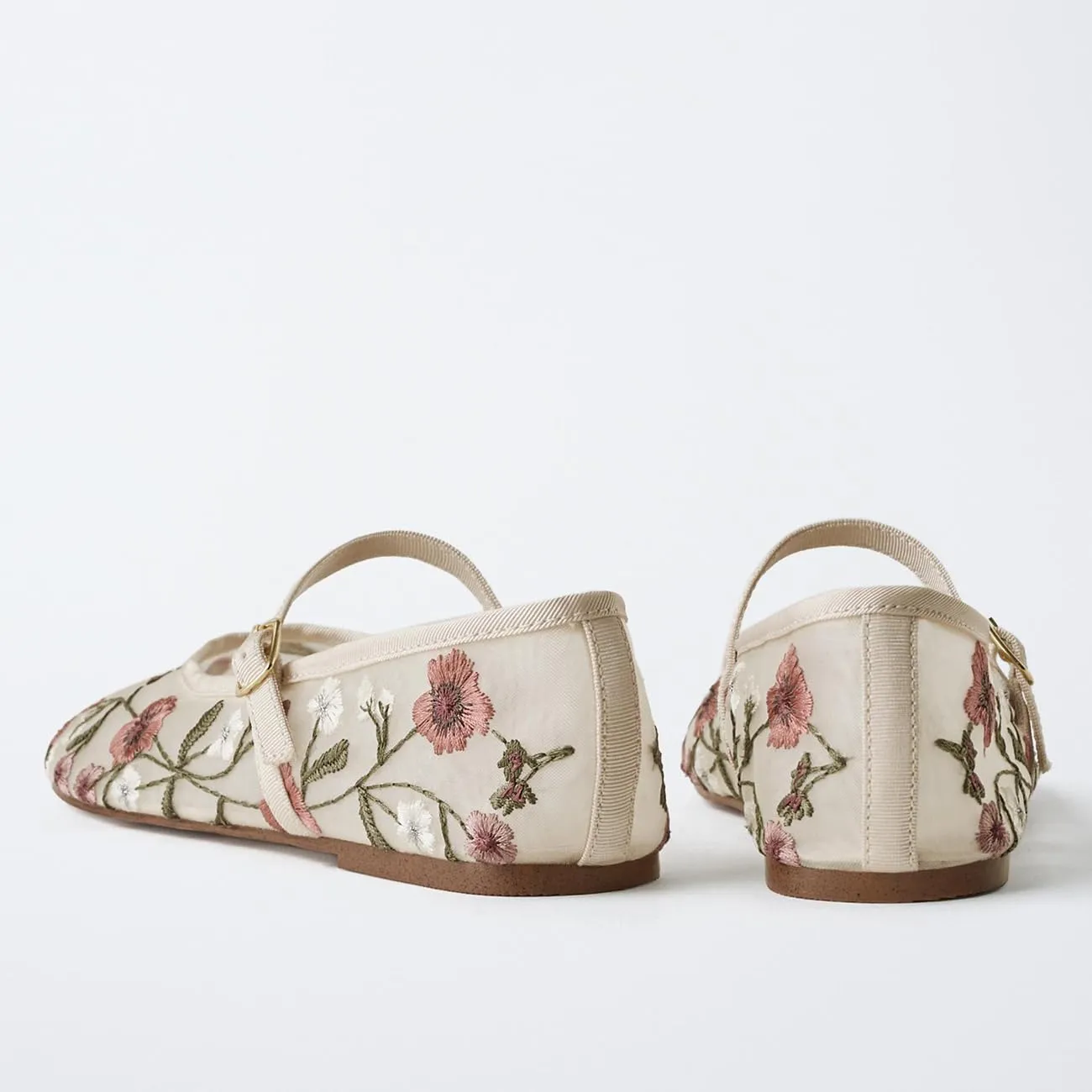 MRKEWUNEY Mesh Ballet Flats for Women Embroidered Floral Round Toe Mary Jane Flats