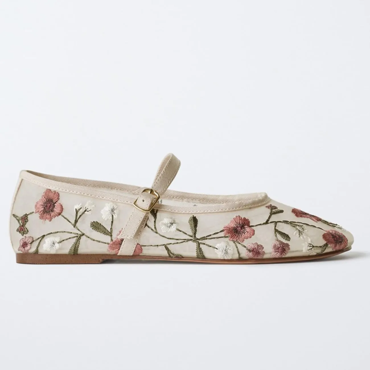 MRKEWUNEY Mesh Ballet Flats for Women Embroidered Floral Round Toe Mary Jane Flats