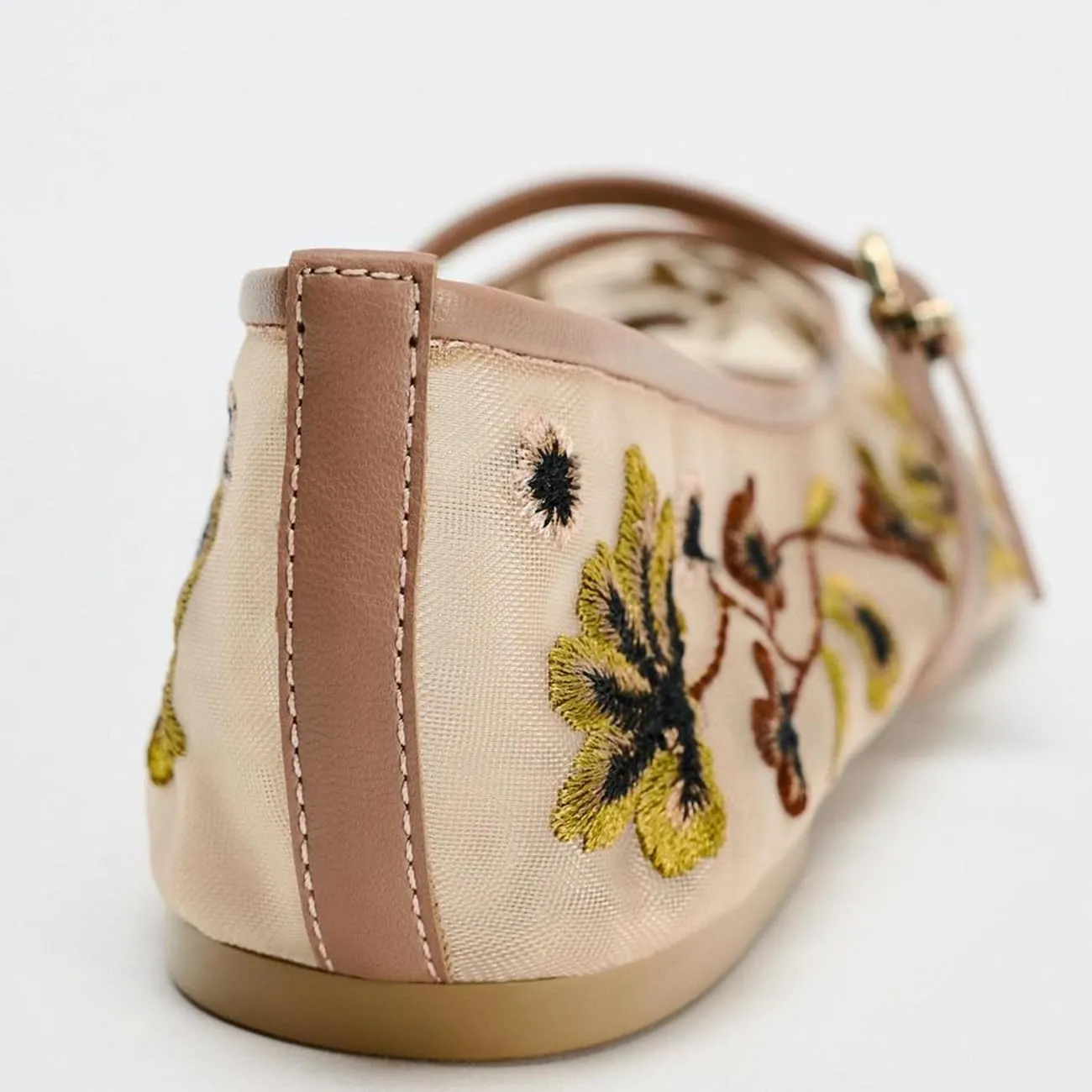 MRKEWUNEY Mesh Ballet Flats for Women Embroidered Floral Round Toe Mary Jane Flats