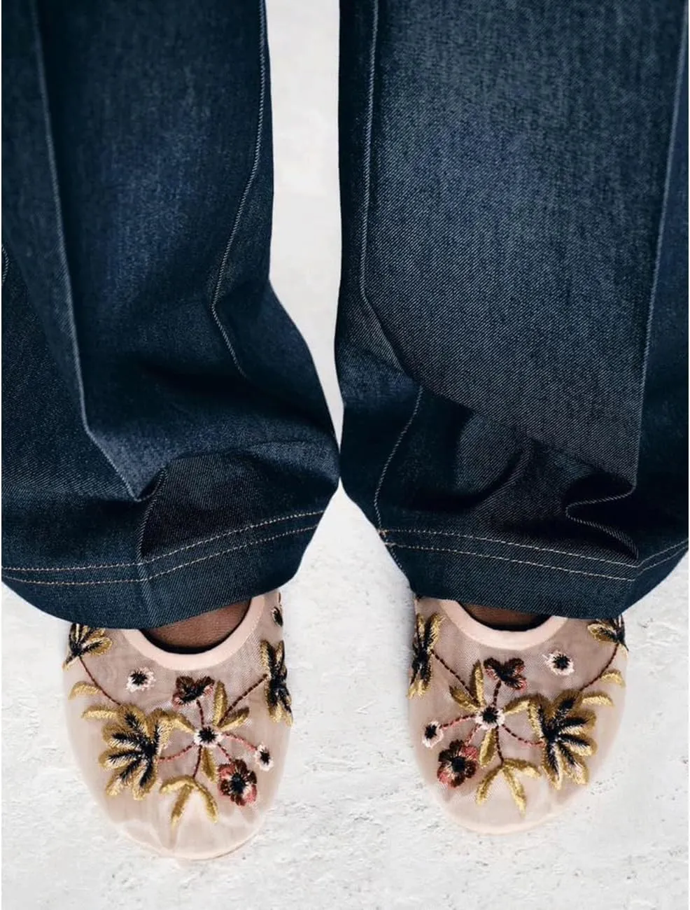 MRKEWUNEY Mesh Ballet Flats for Women Embroidered Floral Round Toe Mary Jane Flats