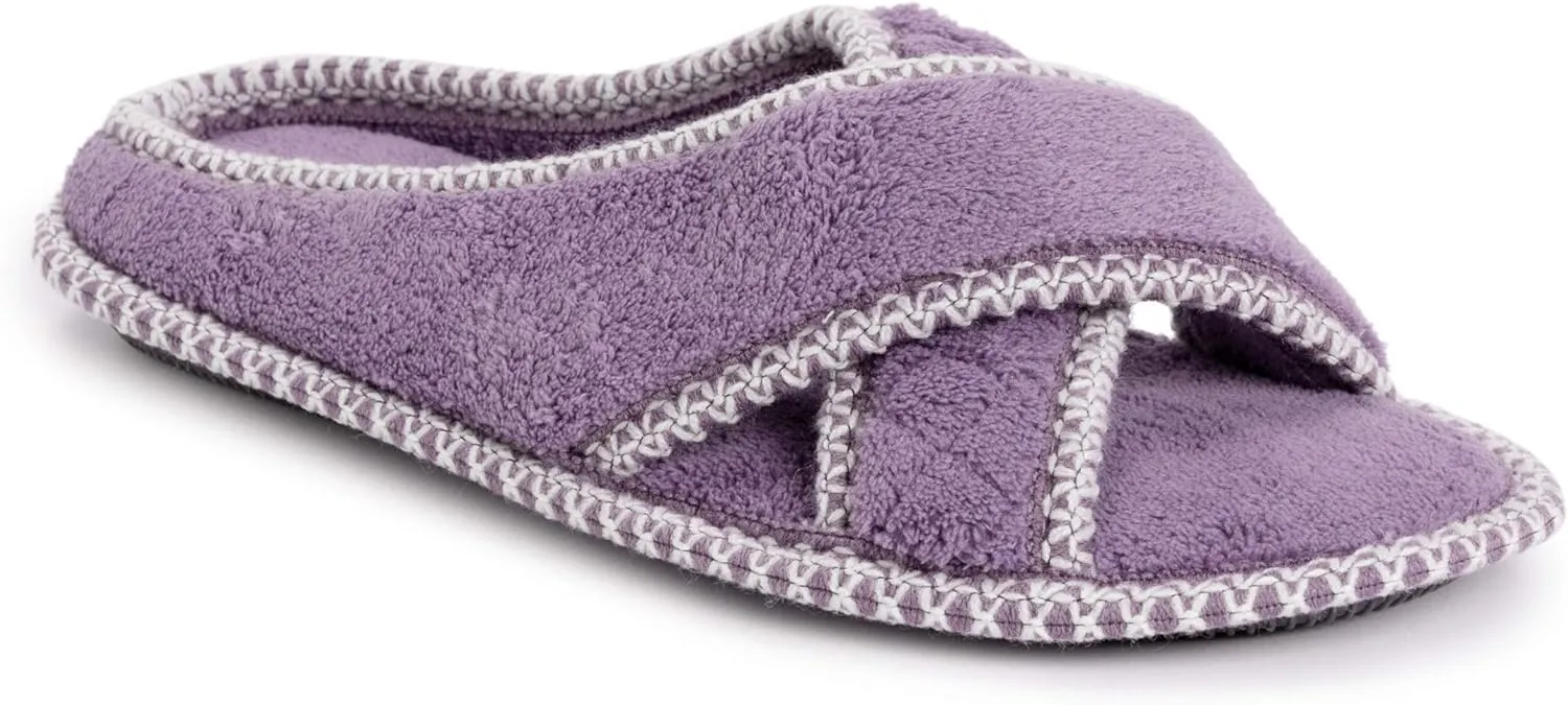 MUK LUKS Women's Ada Chenille Crossband Slippers-Daisy White