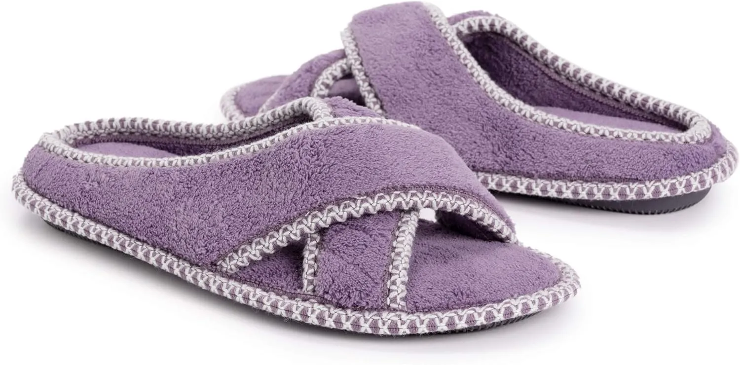 MUK LUKS Women's Ada Chenille Crossband Slippers-Daisy White