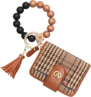 Multi-Purpose Wallet High Capacity Card Holder Zipper Coin Purse with Wristlet Bracelet Keychain Silicone Beaded Bangle Key Ring