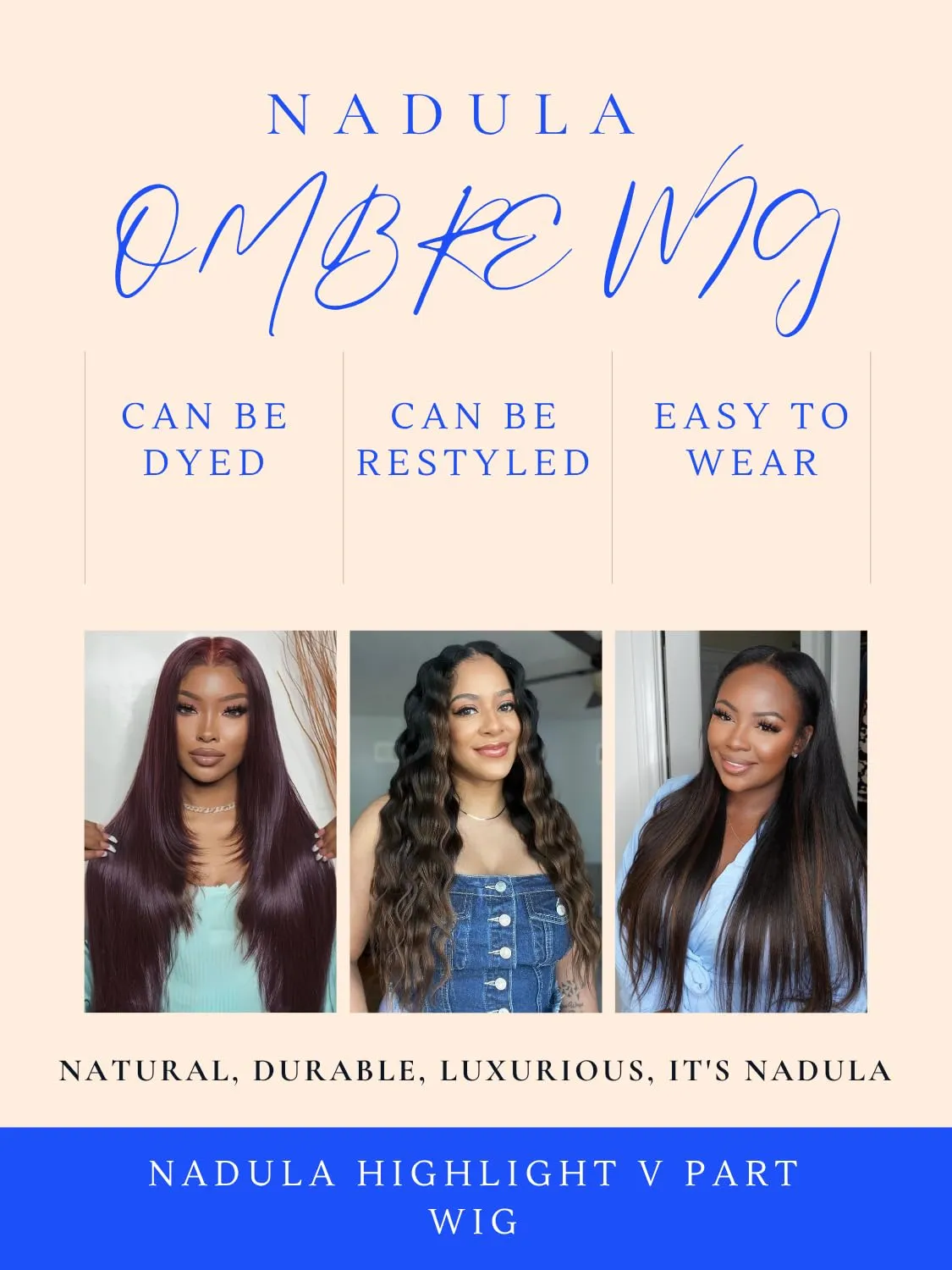 Nadula Ombre Brown Yaki Straight V Part Wig Human Hair with Drawstring No Leave Out EasiContour Vpart Wigs,Glueless Chestnut Brown Highlight Clip in V-part Yaki Wig, Upgrade Yaki U Part Wig 22inch