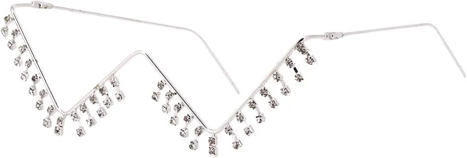 Naimo No Lens Diamond Decor Half Glasses Frame Retro Crystal Metal V Frame Eyeglasses Without Lens
