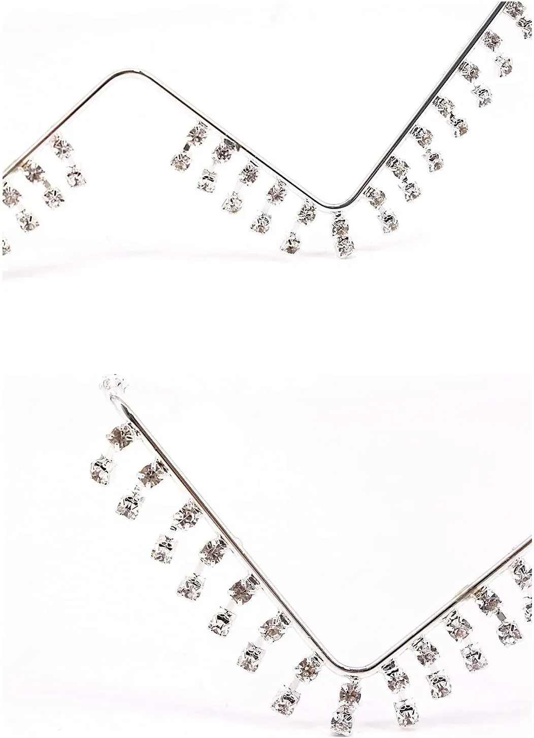 Naimo No Lens Diamond Decor Half Glasses Frame Retro Crystal Metal V Frame Eyeglasses Without Lens