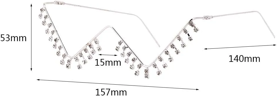 Naimo No Lens Diamond Decor Half Glasses Frame Retro Crystal Metal V Frame Eyeglasses Without Lens