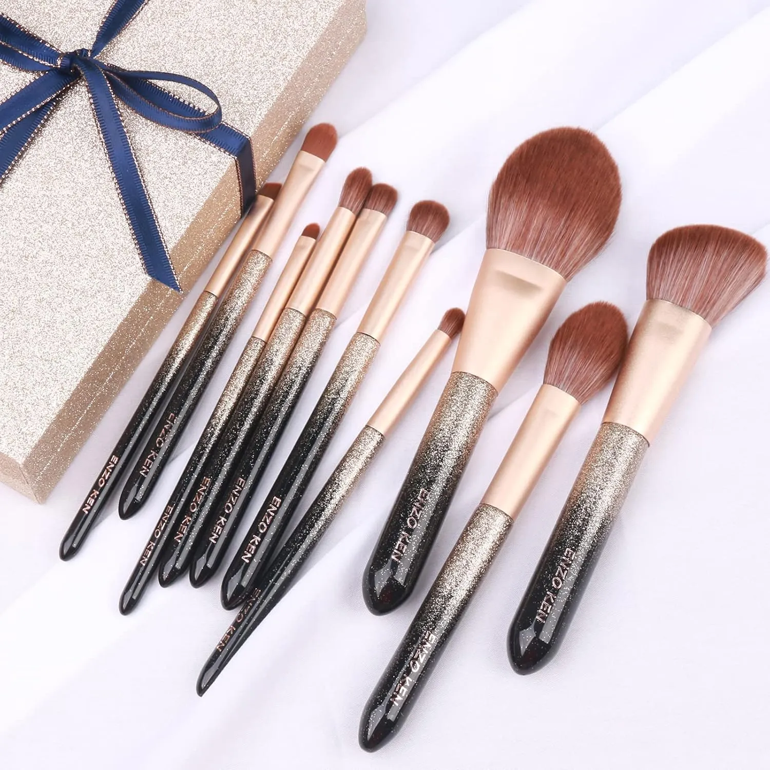 Natural Hair Makeup Brush Set Professional, Sable Makeup Brushes Set with Case, Natural Hair Brushes Makeup Set, Glitter Make up Brushes Set Professional, Natural Makeup Brushes - ORRA, Black