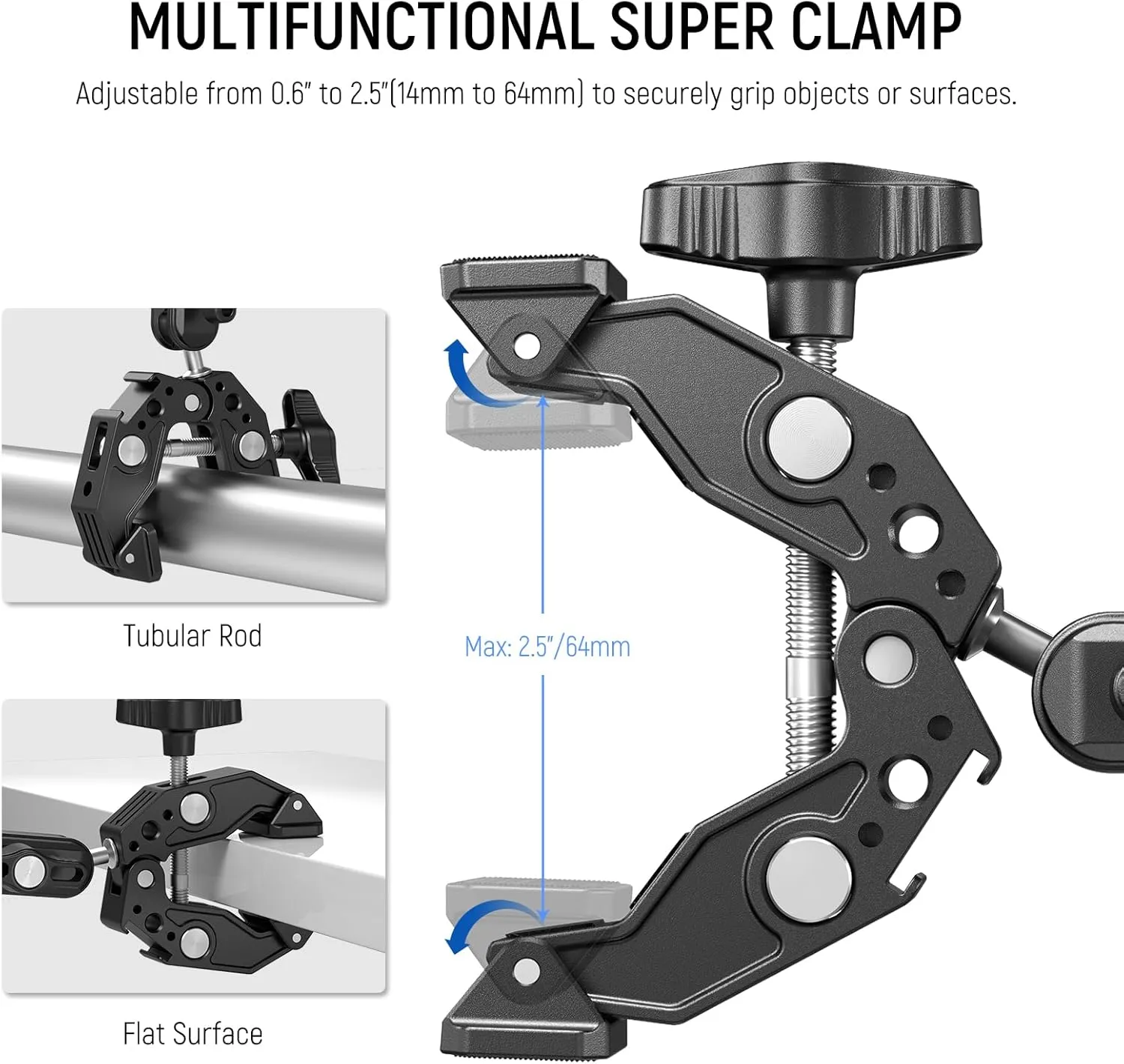Neewer Double Super Clamp Camera Mount with Magic Arm, Cold Shoes for Desk Studio Light Stand Holder Photography Reflector, Flag, Cross Bars, Motorcycle, Umbrella, Pole Stick Shoot Accessories Tools
