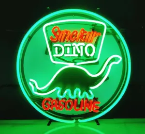 Neon Signs Beer Bar Club Sinclair Dinosaur Beer Sign Glass Gasoline Neon Signs for Office Hotel Pub Cafe Man Cave Art Wall Lights 24 X 20 - Inches