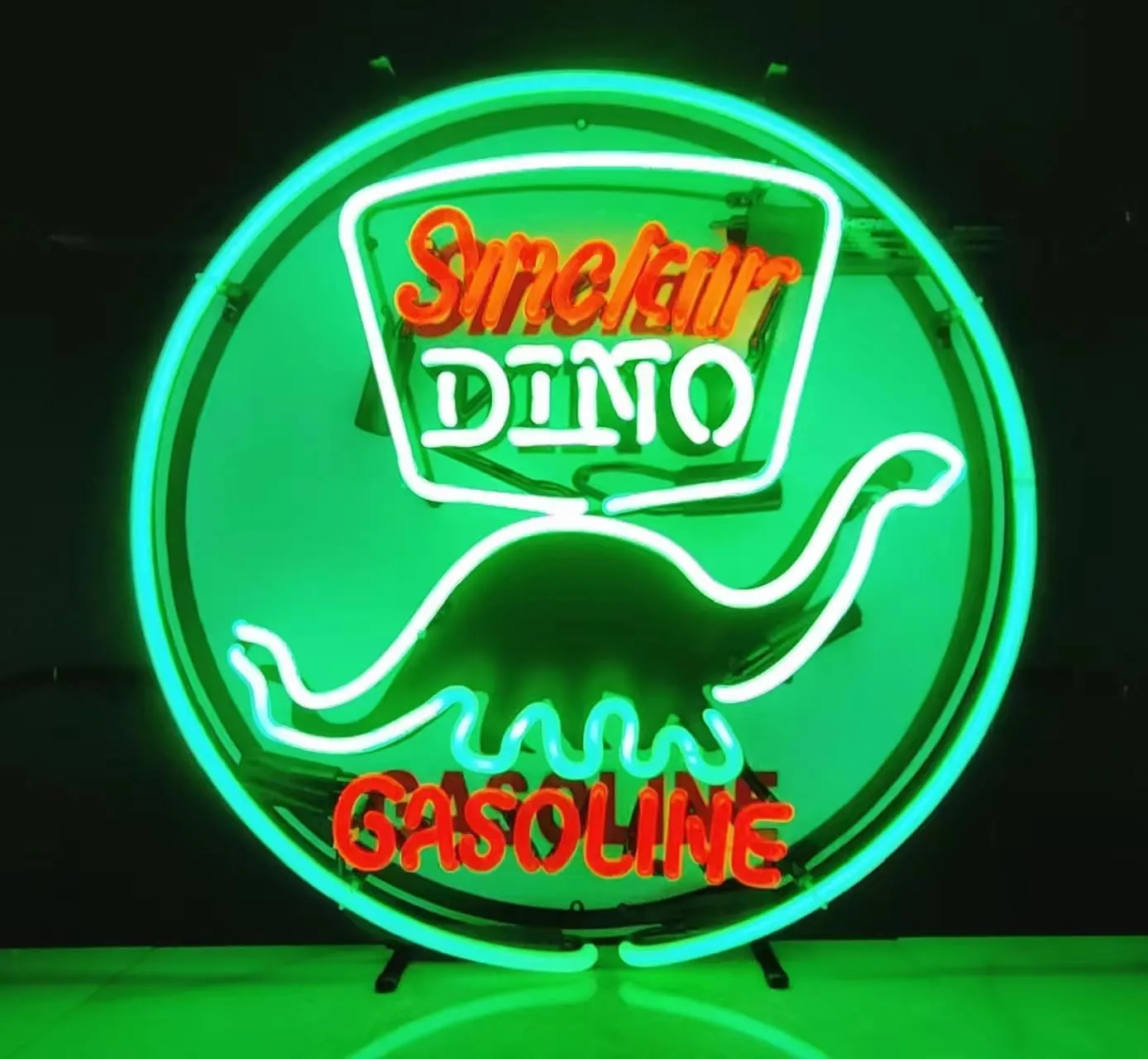 Neon Signs Beer Bar Club Sinclair Dinosaur Beer Sign Glass Gasoline Neon Signs for Office Hotel Pub Cafe Man Cave Art Wall Lights 24 X 20 - Inches