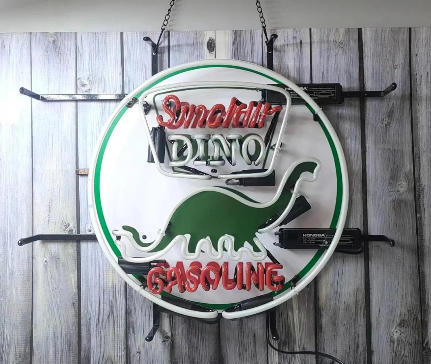 Neon Signs Beer Bar Club Sinclair Dinosaur Beer Sign Glass Gasoline Neon Signs for Office Hotel Pub Cafe Man Cave Art Wall Lights 24 X 20 - Inches