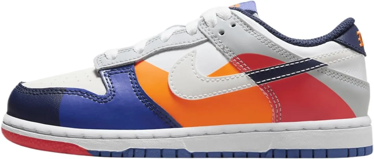 Nike Dunk Low SE Little Kids' Shoes (FQ7673-100, White/Light Silver/Midnight Navy/White) Size 2.5