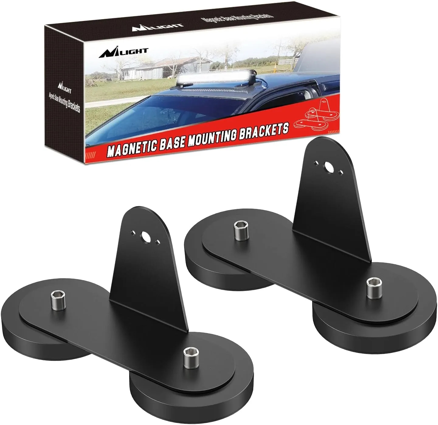 Nilight 2PCS Magnetic Base LED Light Bar Mounting Brackets, Powerful Sucker Holder for Straight Curved Side-Mounted Light Bar Mounting on Hood Roof, 2 Years Warranty, Black