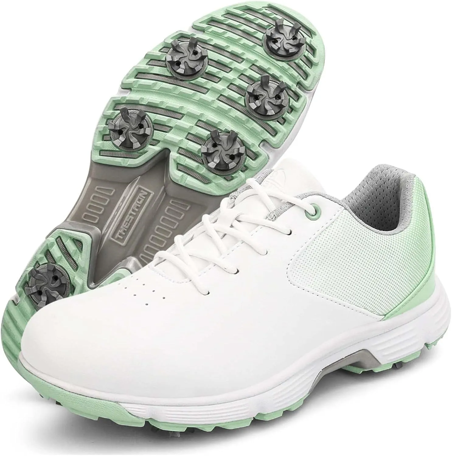 ONAIC Womens Golf Shoes with Spiked Leather Waterproof Sneakers Wide Fitting Non-Slip Trainers Non-Slip