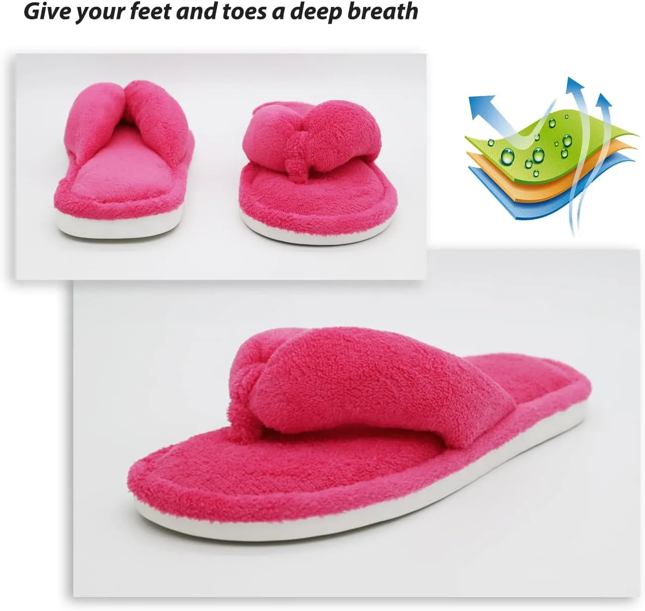 Onmygogo Indoor Slippers for Women Open Toe with Memory Foam, Soft Faux Fur Nonslip House Slippers