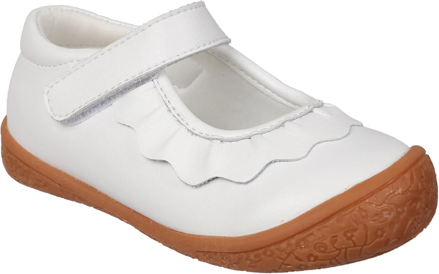 Oomphies Amina Leather Mary Jane Shoes for Girls – Ruffled Dress Shoes with Hook & Loop Closure, Soft Cushion Footbed