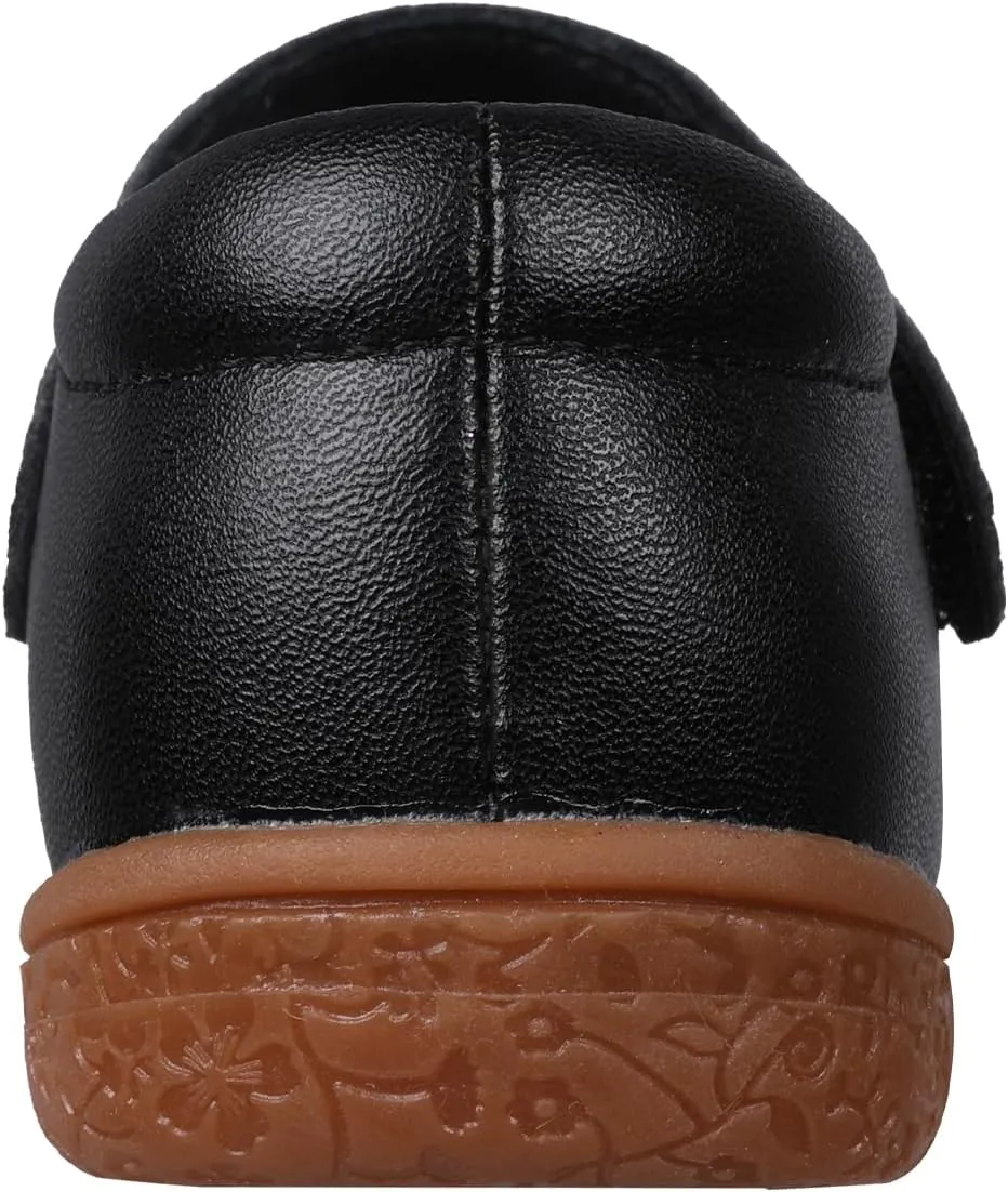 Oomphies Amina Leather Mary Jane Shoes for Girls – Ruffled Dress Shoes with Hook & Loop Closure, Soft Cushion Footbed