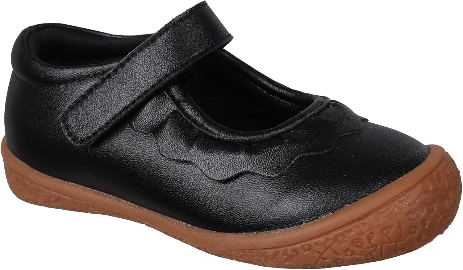 Oomphies Amina Leather Mary Jane Shoes for Girls – Ruffled Dress Shoes with Hook & Loop Closure, Soft Cushion Footbed