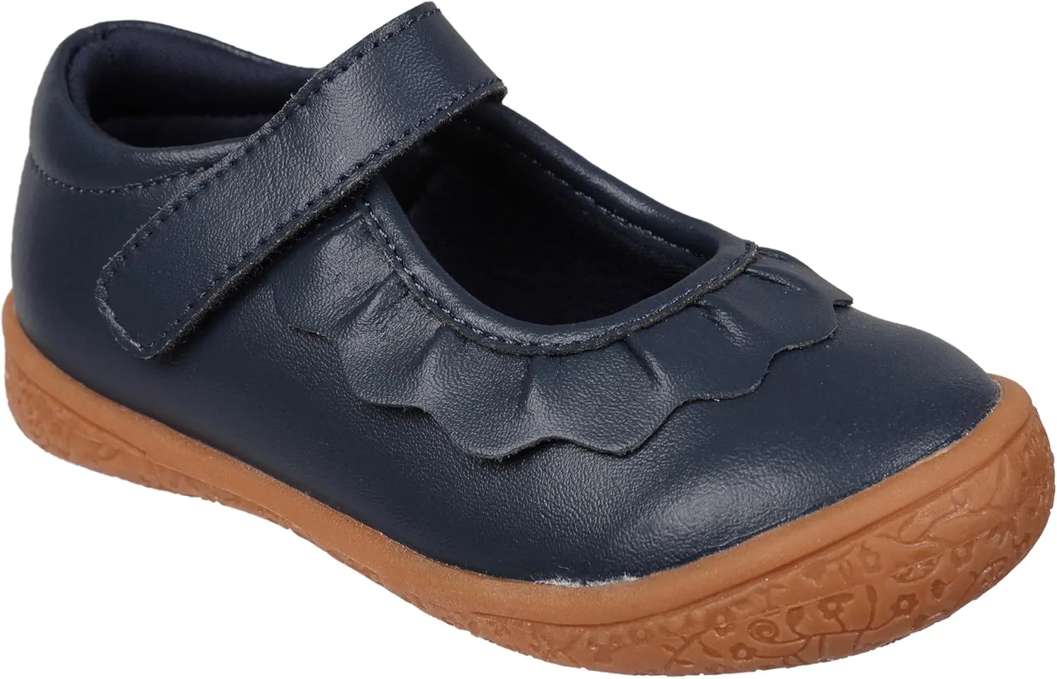 Oomphies Amina Leather Mary Jane Shoes for Girls – Ruffled Dress Shoes with Hook & Loop Closure, Soft Cushion Footbed
