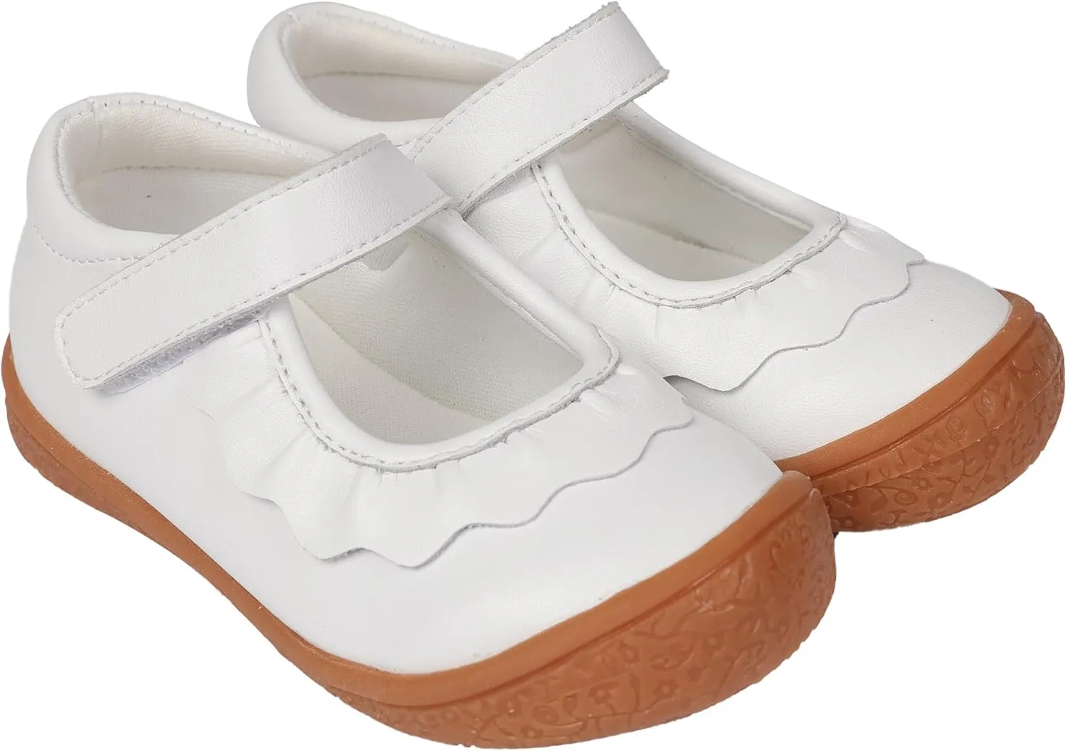 Oomphies Amina Leather Mary Jane Shoes for Girls – Ruffled Dress Shoes with Hook & Loop Closure, Soft Cushion Footbed