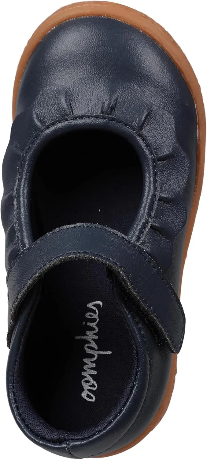 Oomphies Amina Leather Mary Jane Shoes for Girls – Ruffled Dress Shoes with Hook & Loop Closure, Soft Cushion Footbed