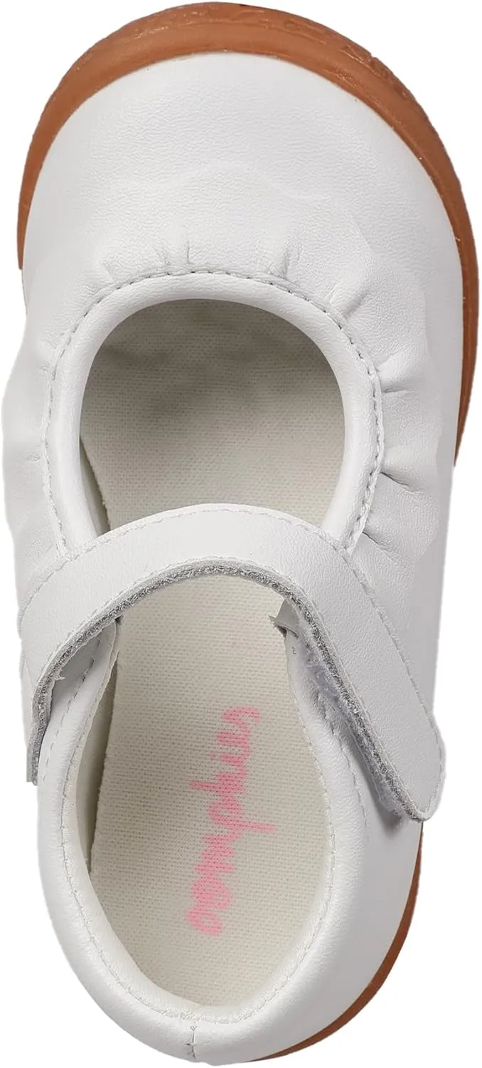 Oomphies Amina Leather Mary Jane Shoes for Girls – Ruffled Dress Shoes with Hook & Loop Closure, Soft Cushion Footbed