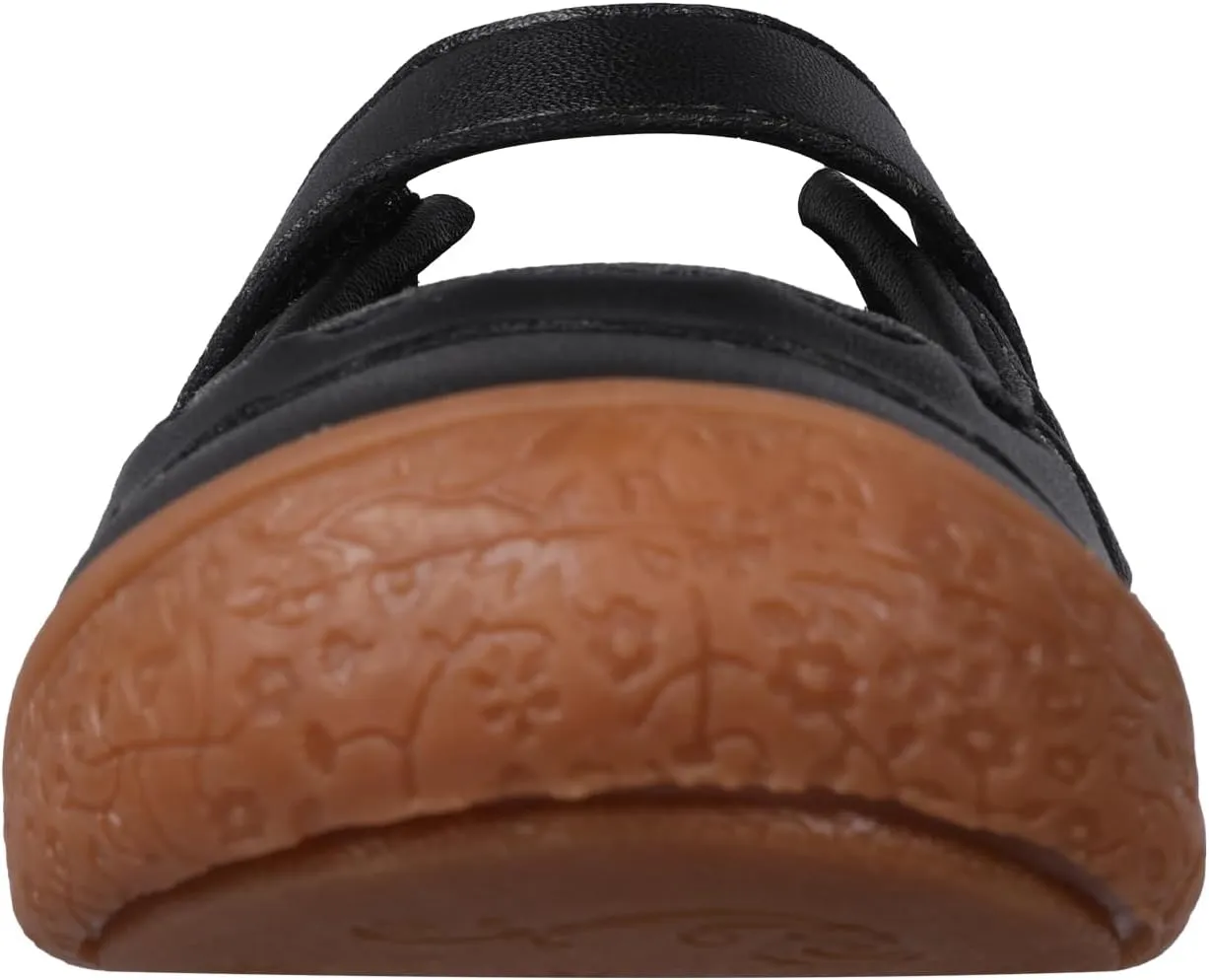 Oomphies Amina Leather Mary Jane Shoes for Girls – Ruffled Dress Shoes with Hook & Loop Closure, Soft Cushion Footbed