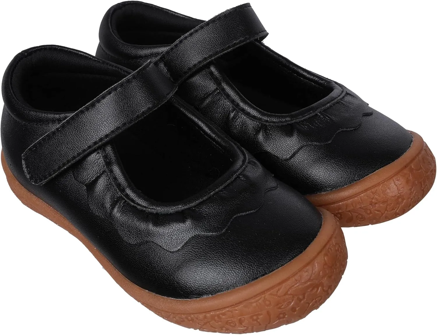 Oomphies Amina Leather Mary Jane Shoes for Girls – Ruffled Dress Shoes with Hook & Loop Closure, Soft Cushion Footbed