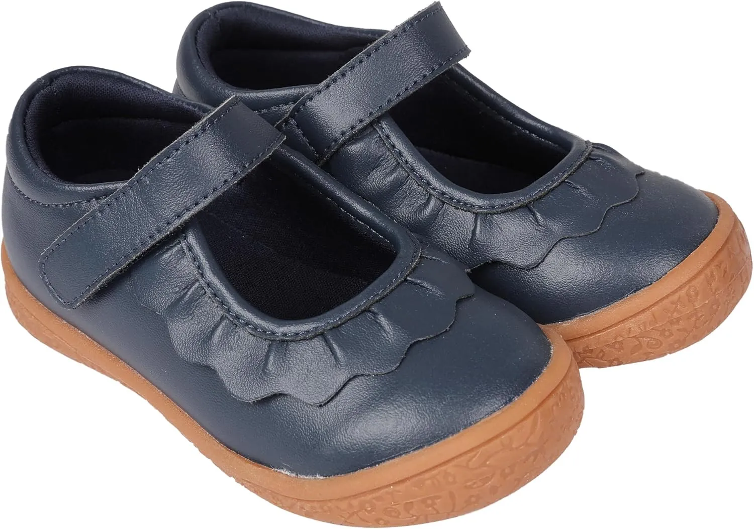 Oomphies Amina Leather Mary Jane Shoes for Girls – Ruffled Dress Shoes with Hook & Loop Closure, Soft Cushion Footbed