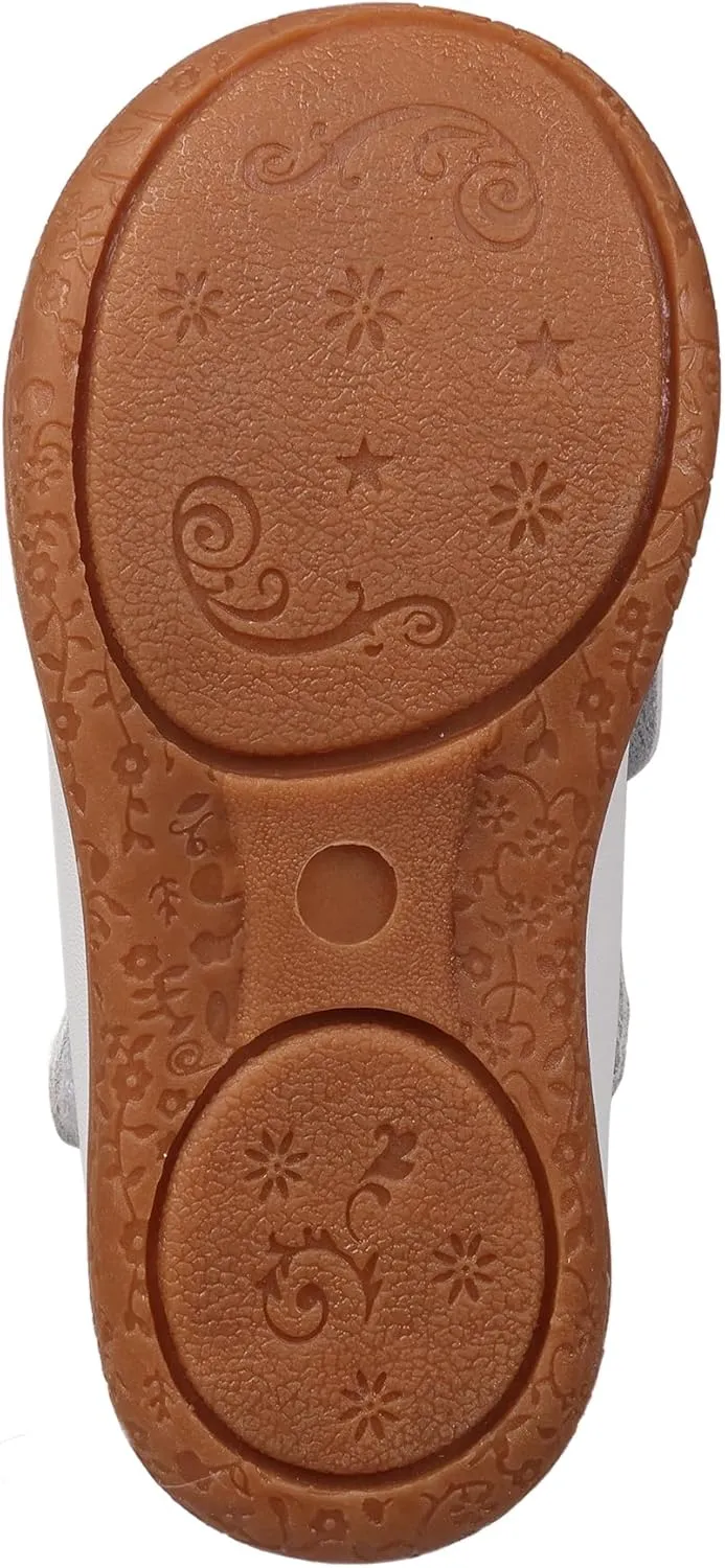 Oomphies Amina Leather Mary Jane Shoes for Girls – Ruffled Dress Shoes with Hook & Loop Closure, Soft Cushion Footbed
