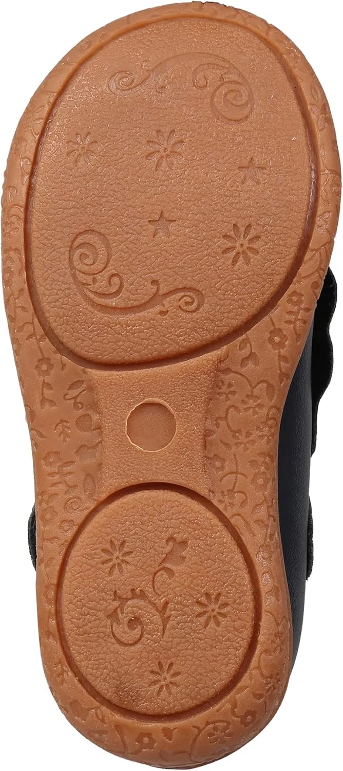 Oomphies Amina Leather Mary Jane Shoes for Girls – Ruffled Dress Shoes with Hook & Loop Closure, Soft Cushion Footbed