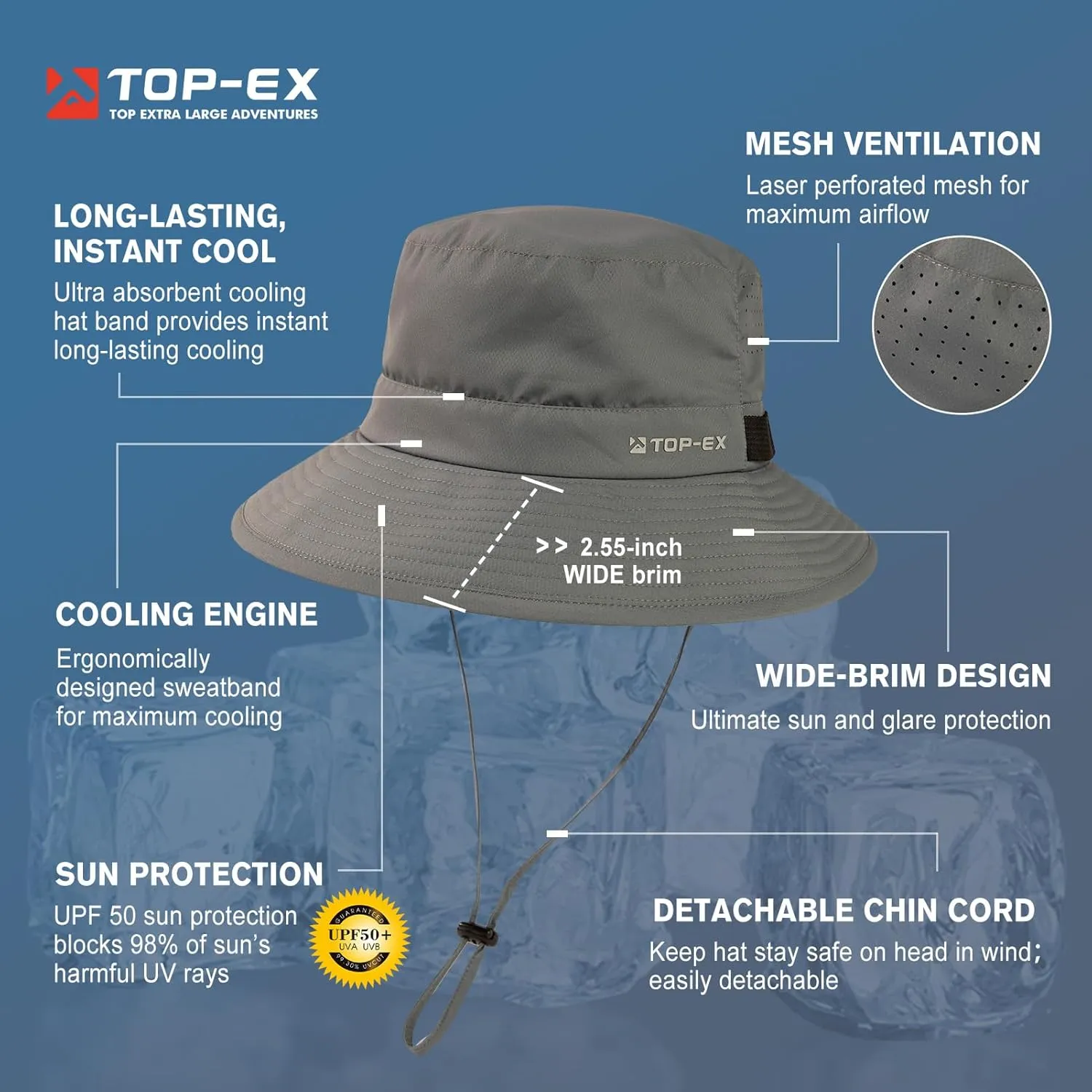 Oversized XL XXL Men's Cooling UPF 50 Sun Hat Lightweight Foldable Wide Brim Bucket Boonie Golf Hiking Fishing