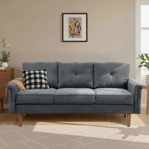 ovios Luxury 3 Seater Sofa with Faux Leather,Mid-Century Modern Couch with Comfortable Armrest,Comfy Couches with Deep Seat,Small Sofas for Living Room Bedroom, Grey
