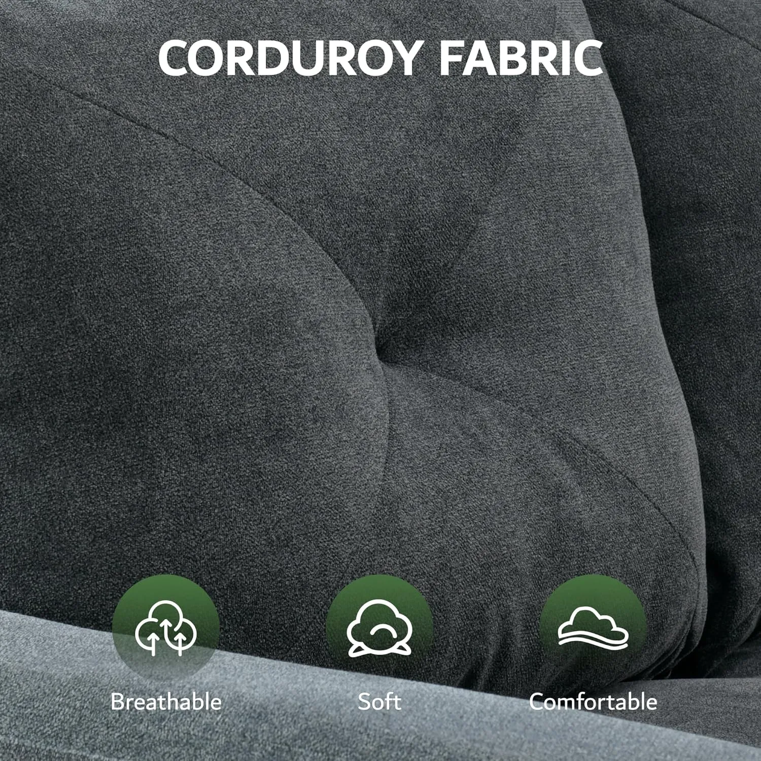 ovios Luxury 3 Seater Sofa with Faux Leather,Mid-Century Modern Couch with Comfortable Armrest,Comfy Couches with Deep Seat,Small Sofas for Living Room Bedroom, Grey