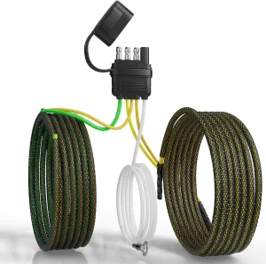 Oyviny 4 Pin 5 Wire Trailer Wiring Harness 22FT for Rewiring Both-Side Taillights, Pure Copper Wishbond Trailer Light Kit 4 Way Flat 5 Wire Plug w/Nylon Net Tube Protection