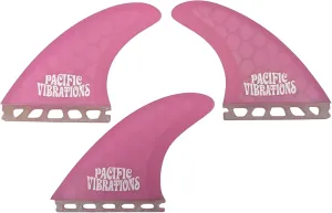 PACIFIC VIBRATIONS Surfboard fins AM Large (Al Merrick Channel Islands) Template Large Size fits Futures Base Honeycomb core TRI, Thruster, 3 FINS Color Pink
