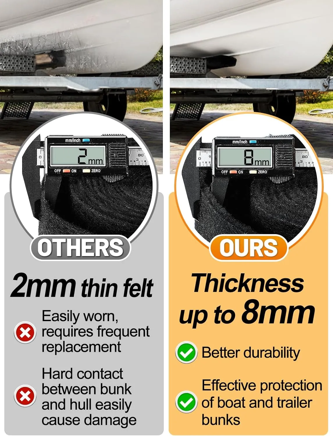 PAMASE Boat Trailer Bunk Carpet - 8mm Ultra Thick 13ft*9in Wear-Resistant Marine Carpeting Covers for 2x4 Boat Lift Bunks, Shock Absorption Padding Mats Parts Accessories for Jet Ski