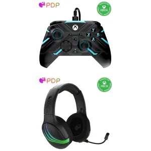PDP REMATCH GLOW Advanced Wired Controller - Xbox Series X|S, PC: Titan Steel (Blue, Glow in the Dark) Afterglow Wave Wireless Headset with Mic for Xbox Series X|S, Windows 10/11 PC, Black
