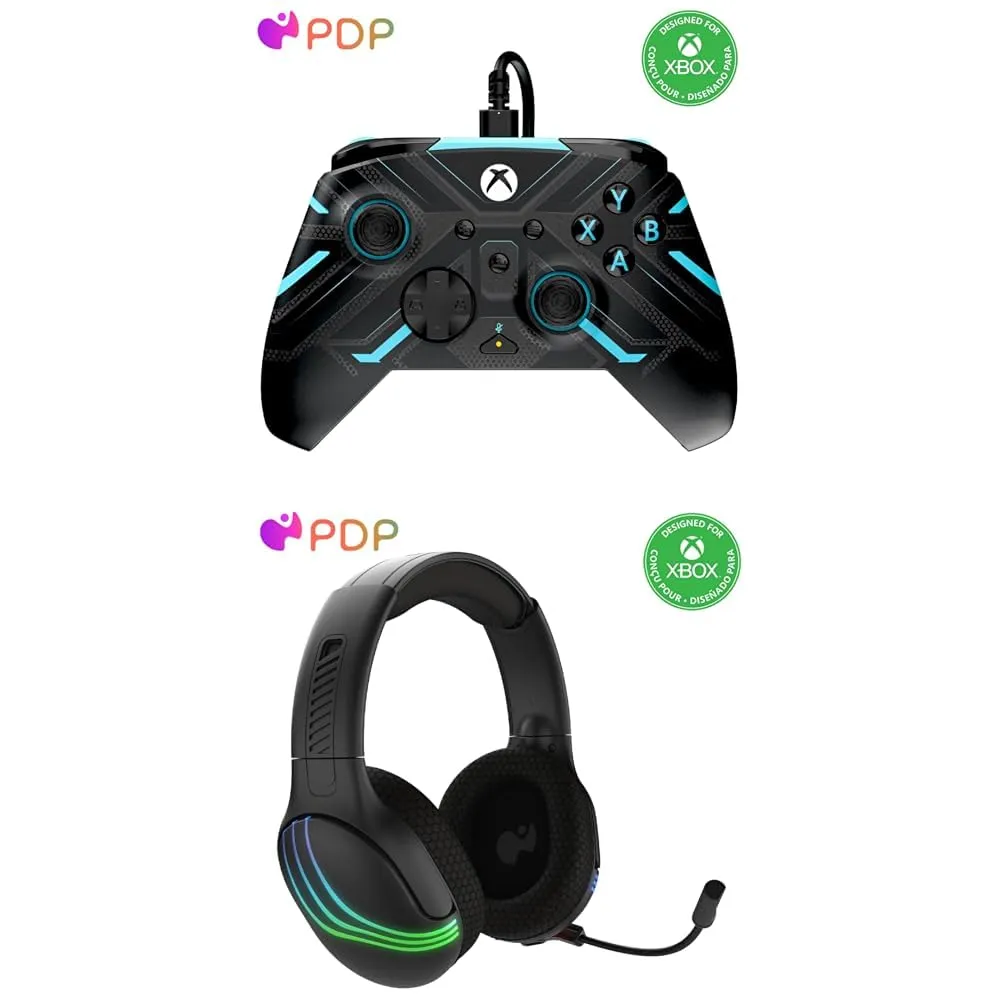 PDP REMATCH GLOW Advanced Wired Controller - Xbox Series X|S, PC: Titan Steel (Blue, Glow in the Dark) Afterglow Wave Wireless Headset with Mic for Xbox Series X|S, Windows 10/11 PC, Black