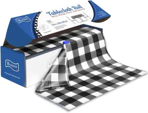 Plastic Table Cover Roll:Disposable Tablecloth 54 in X 120 ft with Easy Slide Cutter Black and White Checkered Tablecloth for Picnic, Party, Birthdays Fit Any Shape & Size Tables