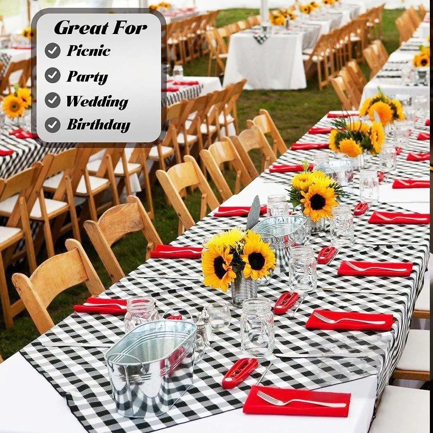 Plastic Table Cover Roll:Disposable Tablecloth 54 in X 120 ft with Easy Slide Cutter Black and White Checkered Tablecloth for Picnic, Party, Birthdays Fit Any Shape & Size Tables