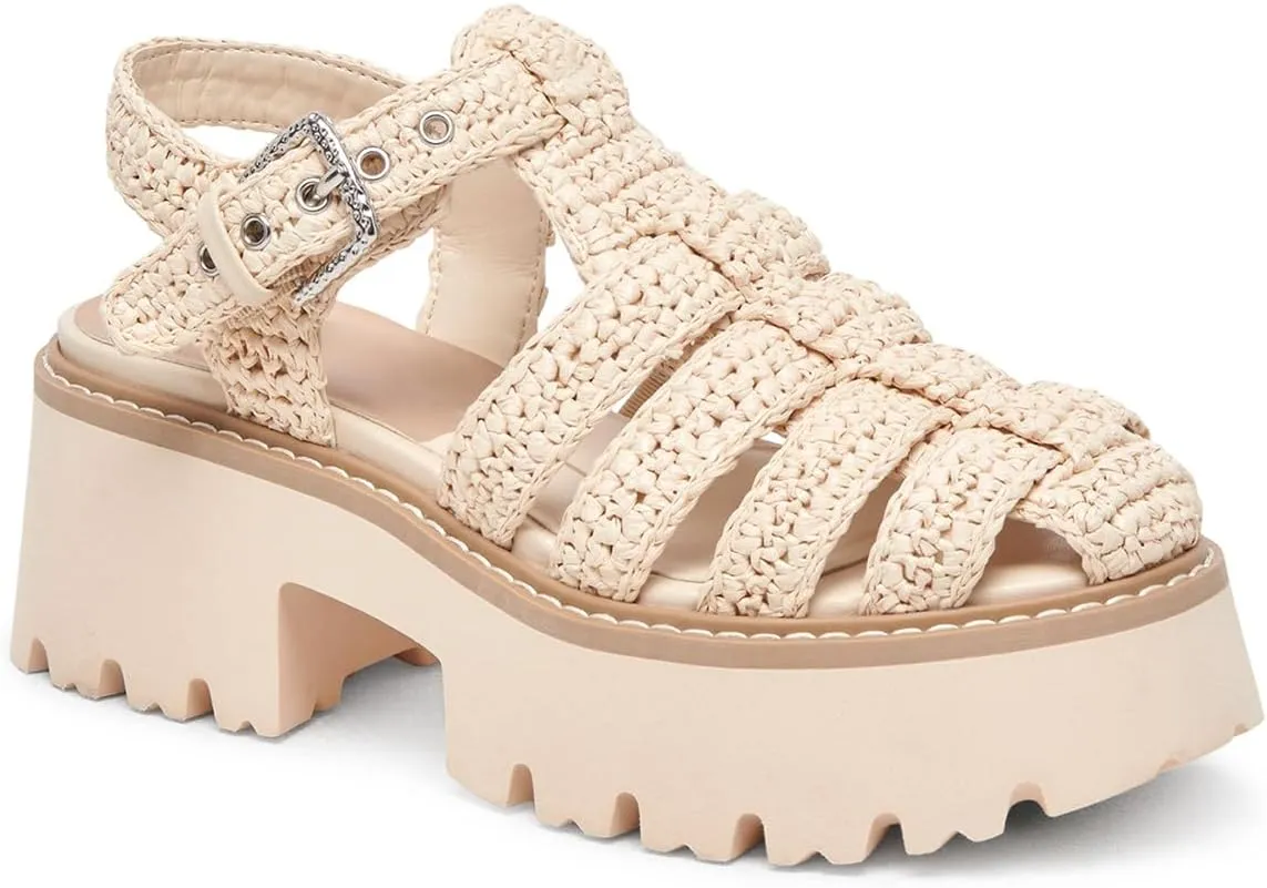 Platform Sandals for Women Handwoven Raffia Espadrille Sandals- Boho Summer Beach Wedge Heels with Adjustable Buckle Strap