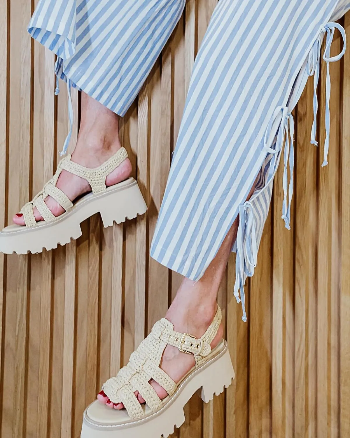 Platform Sandals for Women Handwoven Raffia Espadrille Sandals- Boho Summer Beach Wedge Heels with Adjustable Buckle Strap